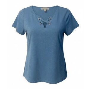 Michael Michael Kors Womens Blue Lace Up Grommet Slub Knit T-Shirt Top Size M
